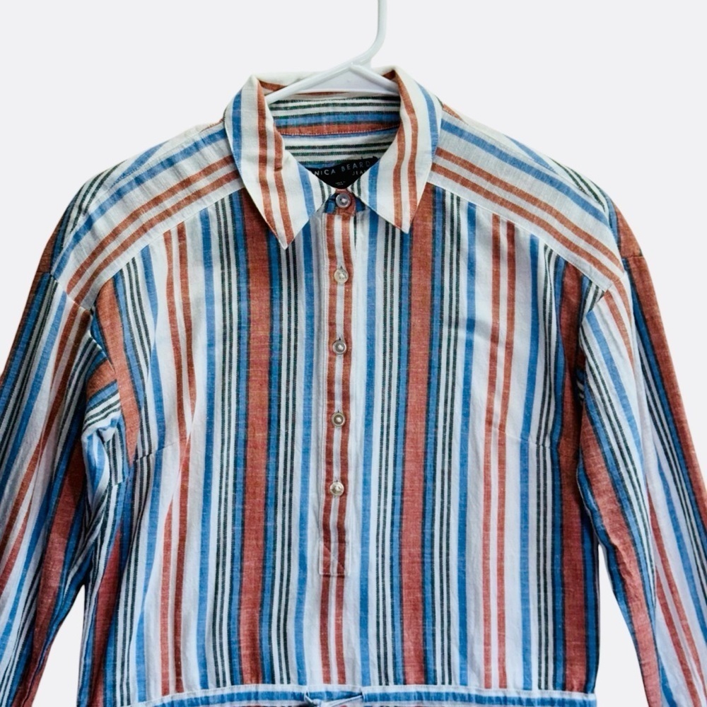 Veronica Beard Ardith Ruffled Striped Cotton Mini Shift Dress. Size XS - Picture 2 of 15